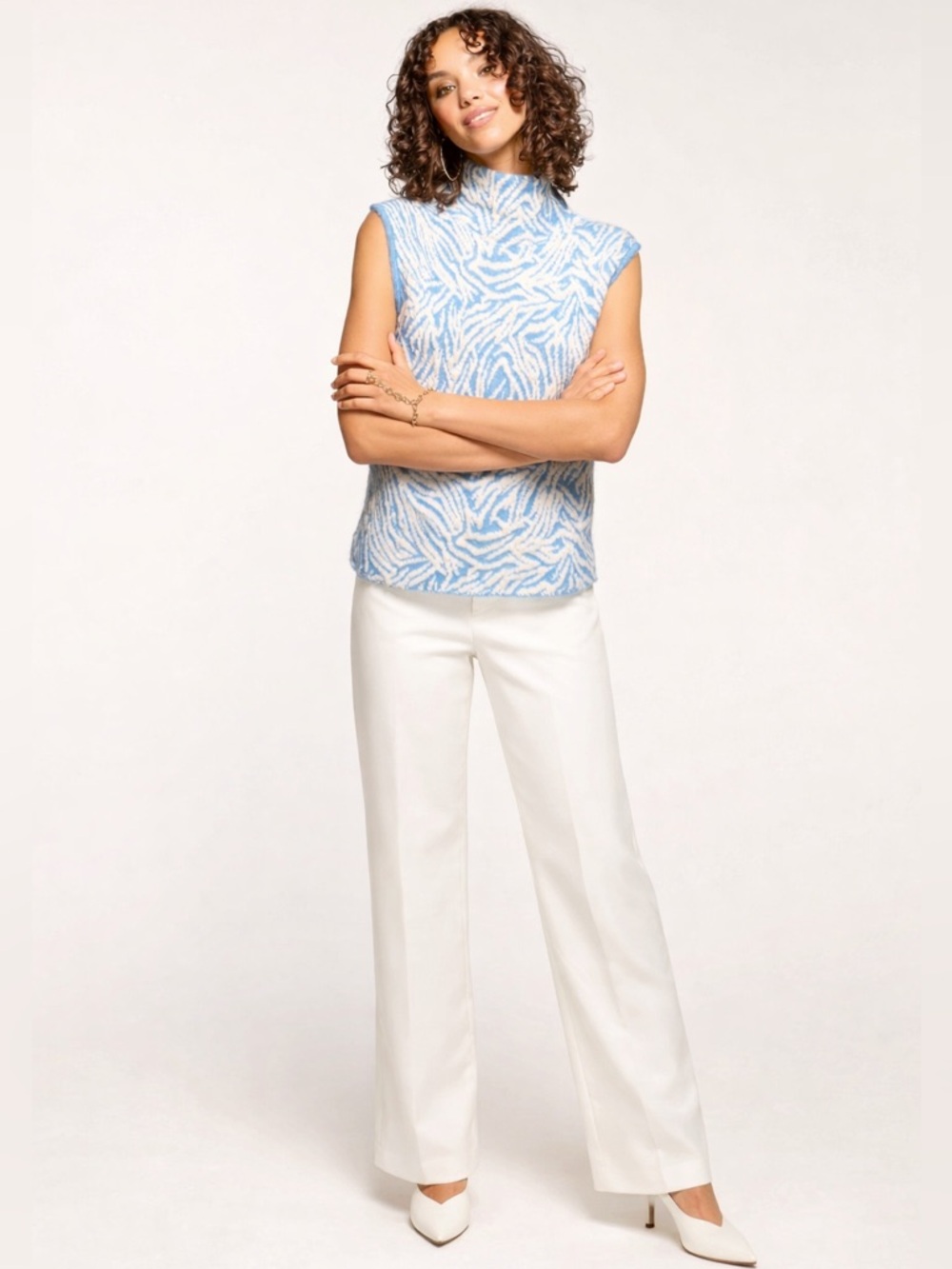 Ramy Brook NEW Animal Jacquard Sweater Vest MEDIUM Wool Alpaca Blue Mock Neck - Picture 2 of 11